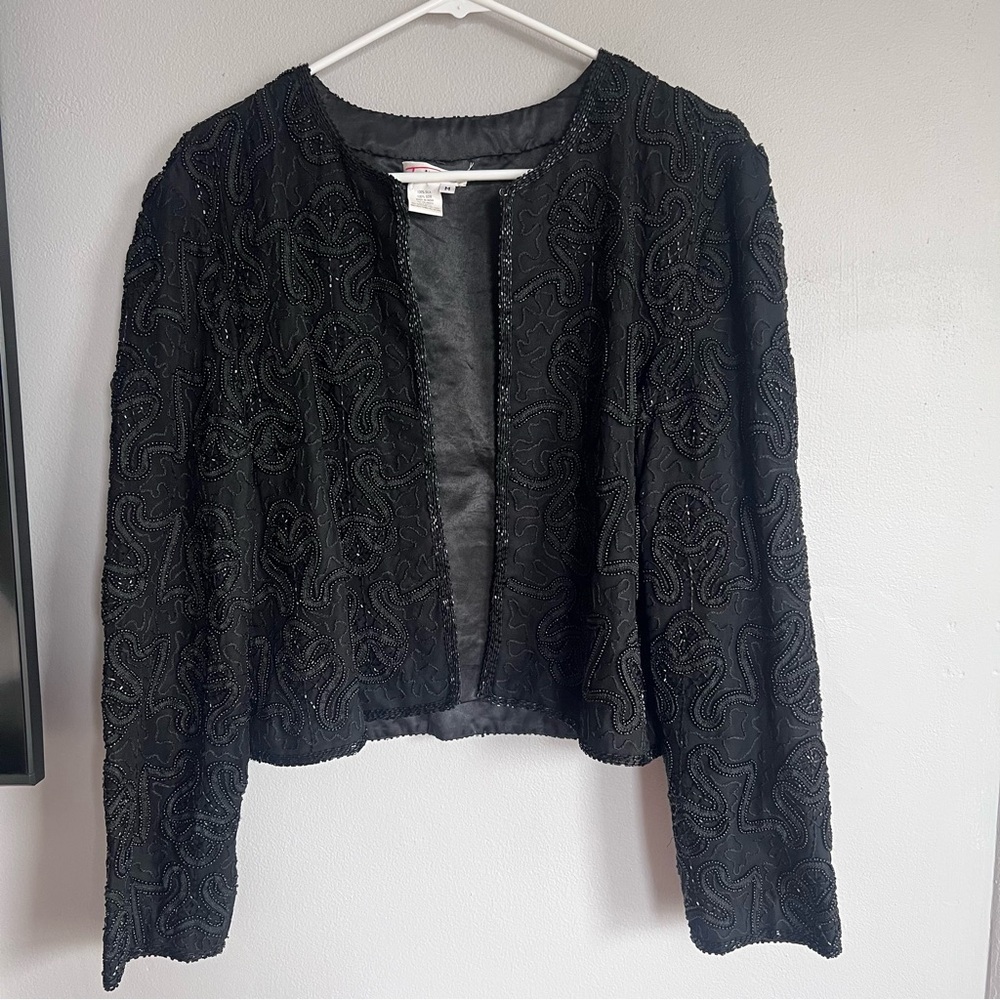 Vintage Talbots Beaded Silk Jacket‎ Black Elegant M